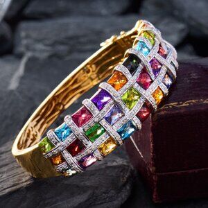 Colorful Gemstone Bellarri Bangle Bracelet 18K Yellow Gold